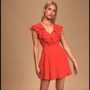 NWT Lulu's Red Divine Darling Ruffled Skater Dress Size S,XS